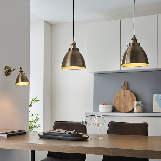 Modern small pendant in antique brass plated finish