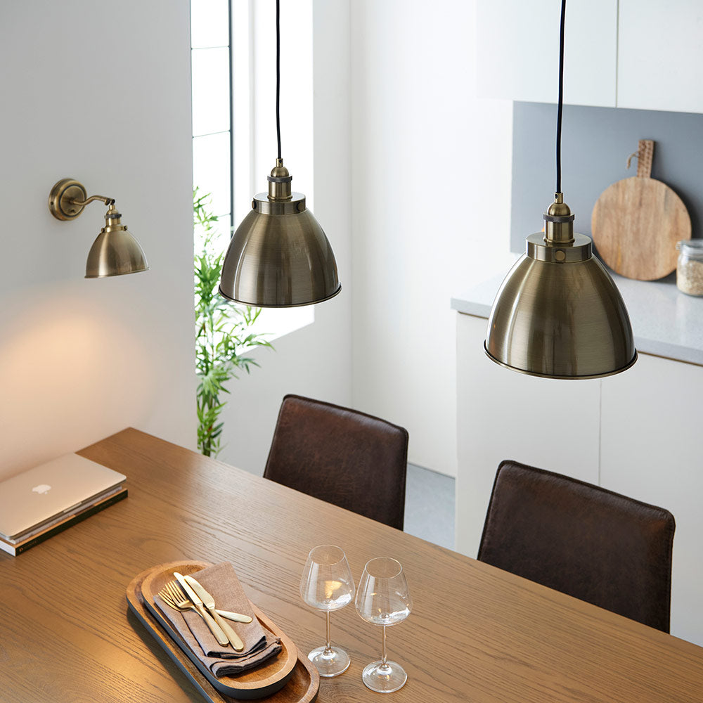 Modern small pendant in antique brass plated finish