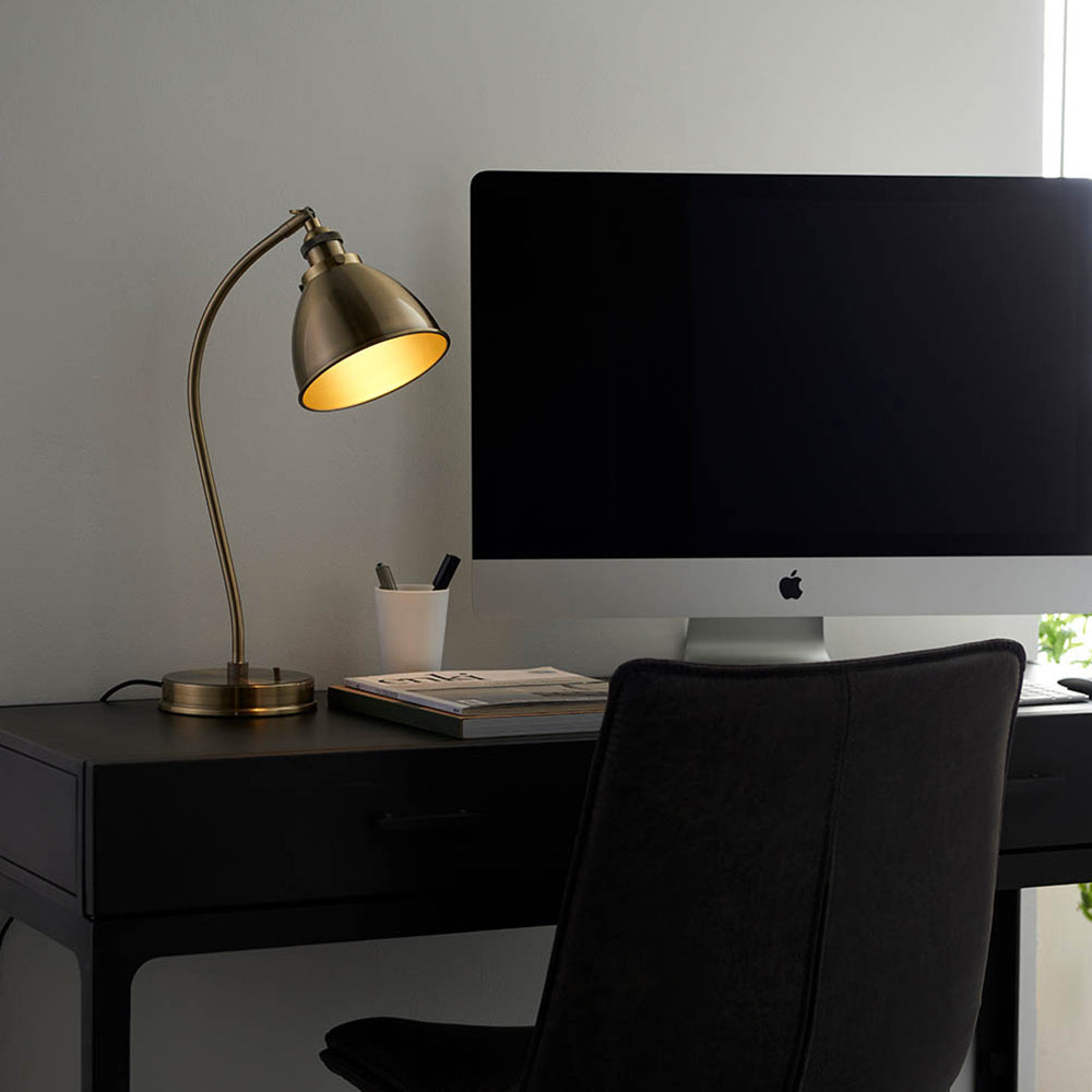 Modern style industrial table lamp with antique brass plated finish
