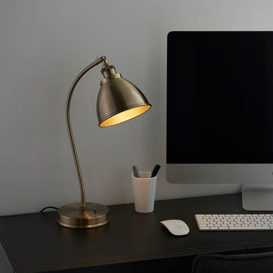 Modern style industrial table lamp with antique brass plated finish