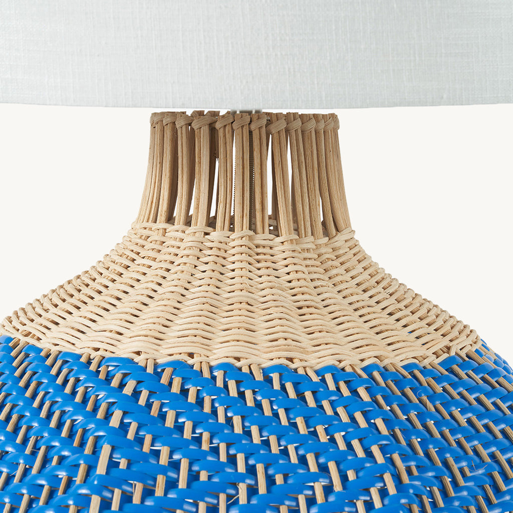 Large Rattan Table Lamp in Blue