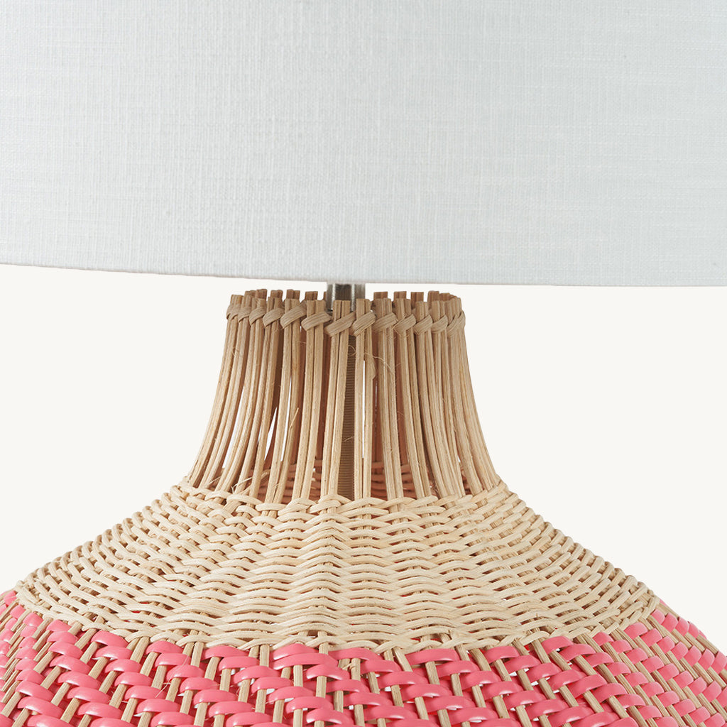 Large Rattan Table Lamp in Pink