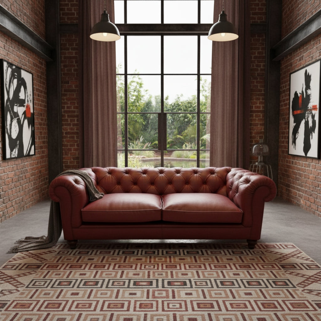 Britannia Rub-off Leather Sofa in Red