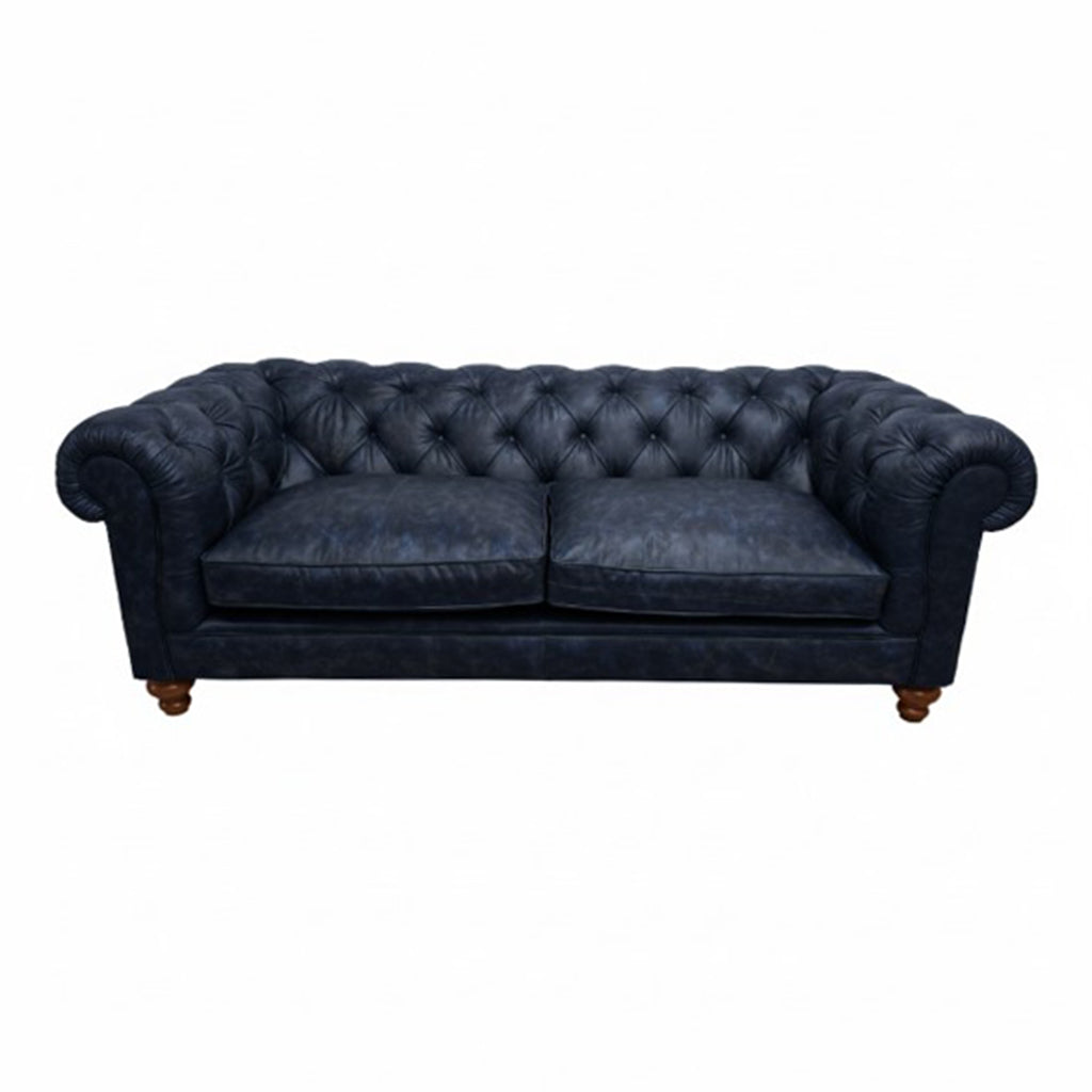 Britannia Rubbed Leather Sofa in Blue