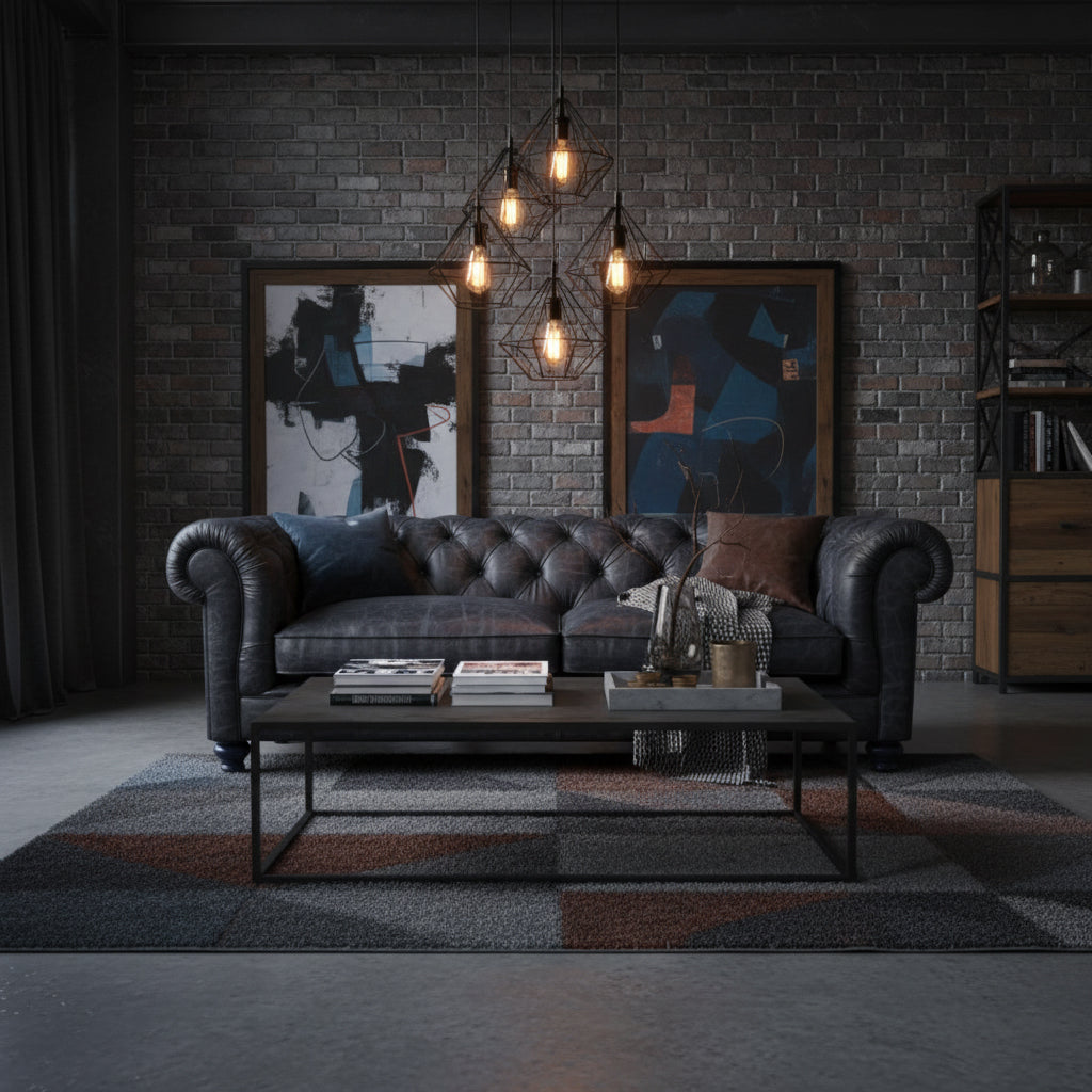 Britannia Rubbed Leather Sofa in Blue