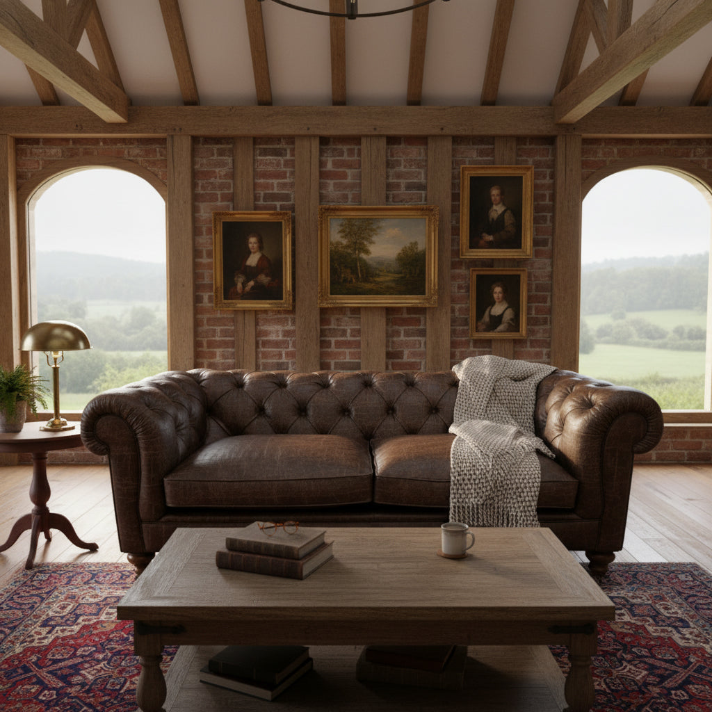 Britannia Rubbed Leather Sofa in Brown