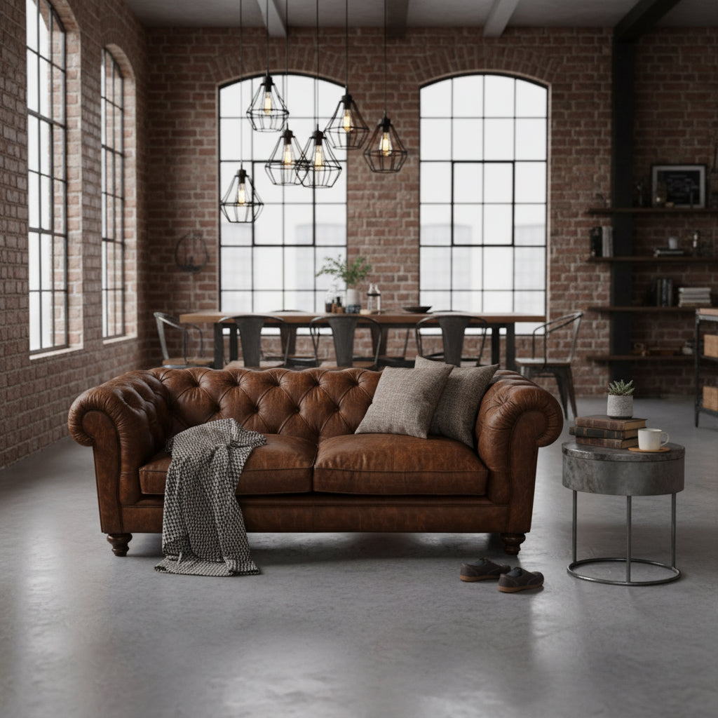 Britannia Rubbed Leather Sofa in Gold