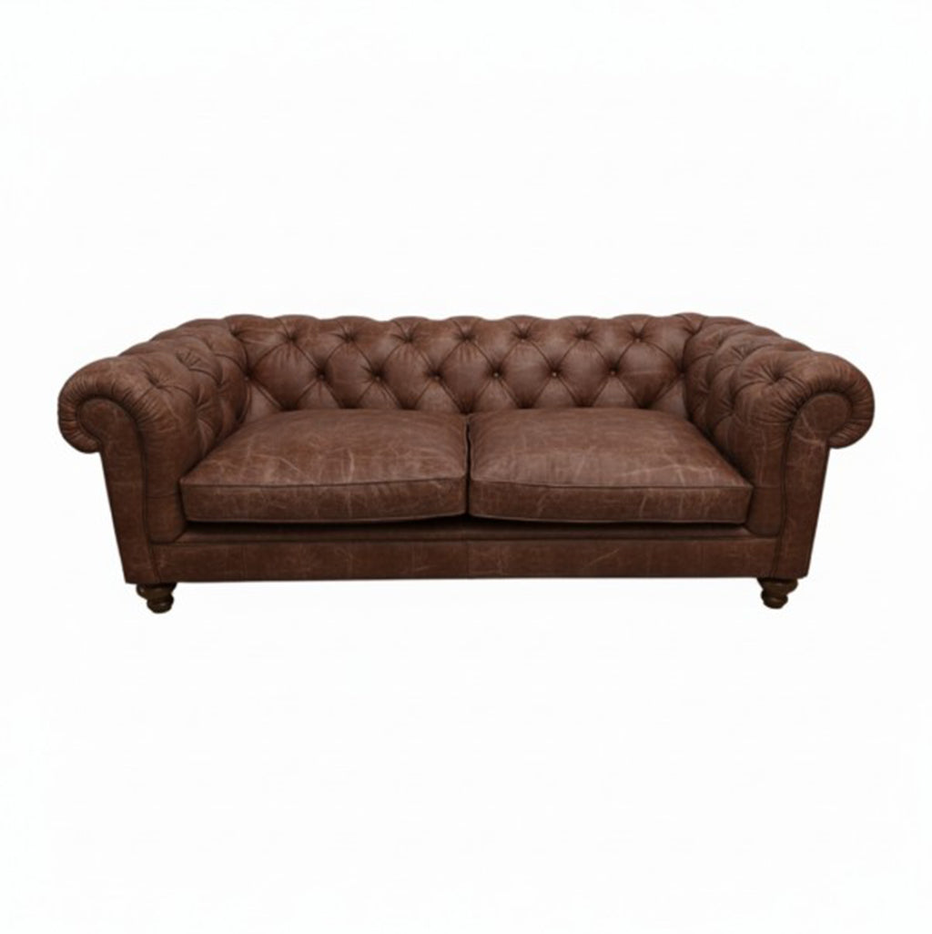 Britannia Rubbed Leather Sofa in Red