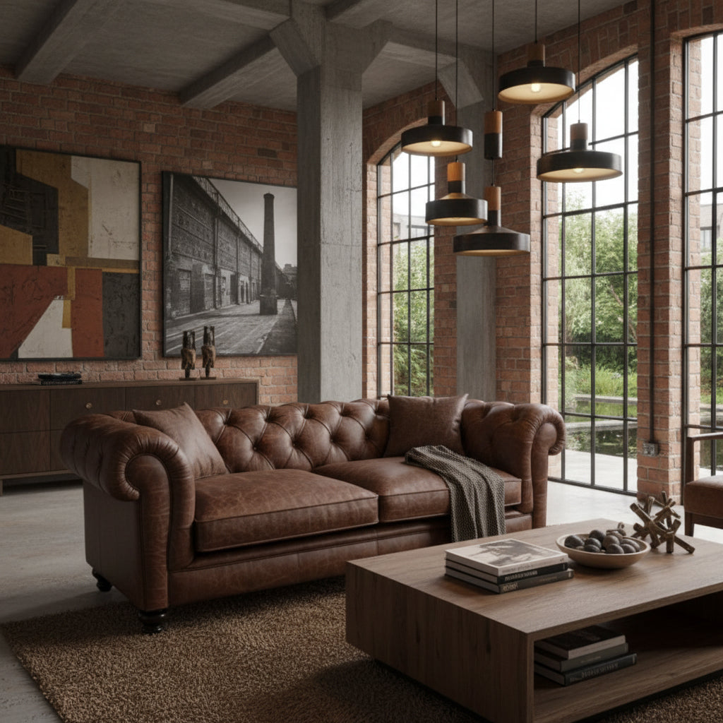 Britannia Rubbed Leather Sofa in Red