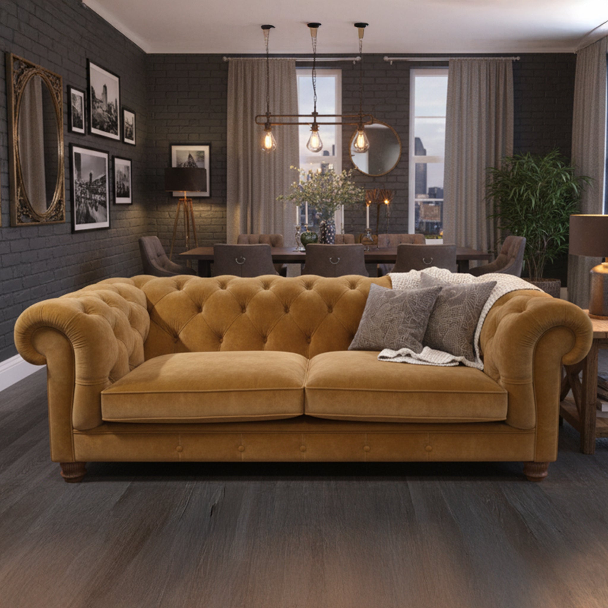 Britannia Velvet Sofa in Old Gold