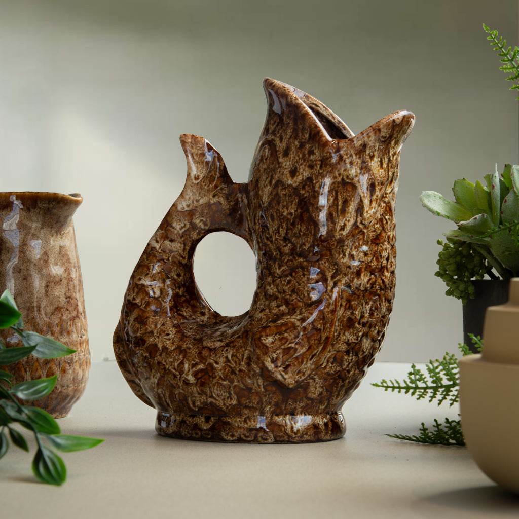 Brown Speckled Fish Jug