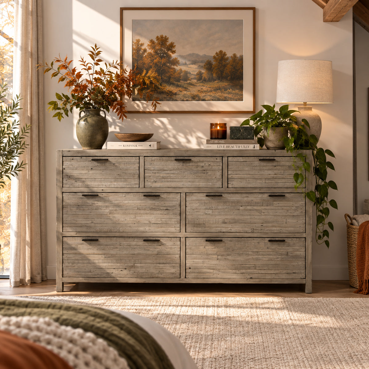 Camia Grey 7 Drawer Wide Chest