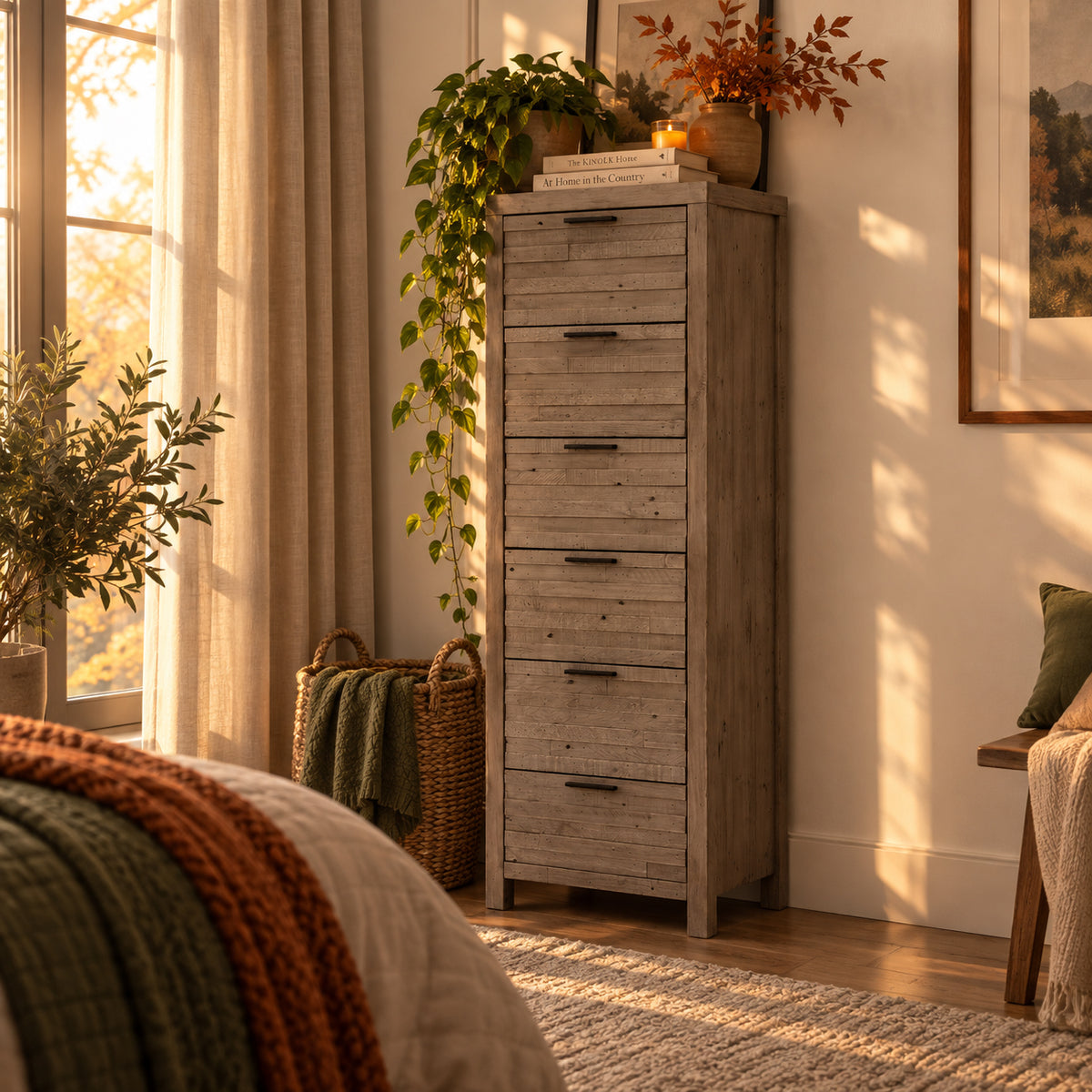 Camia Grey 6 Drawer Tallboy