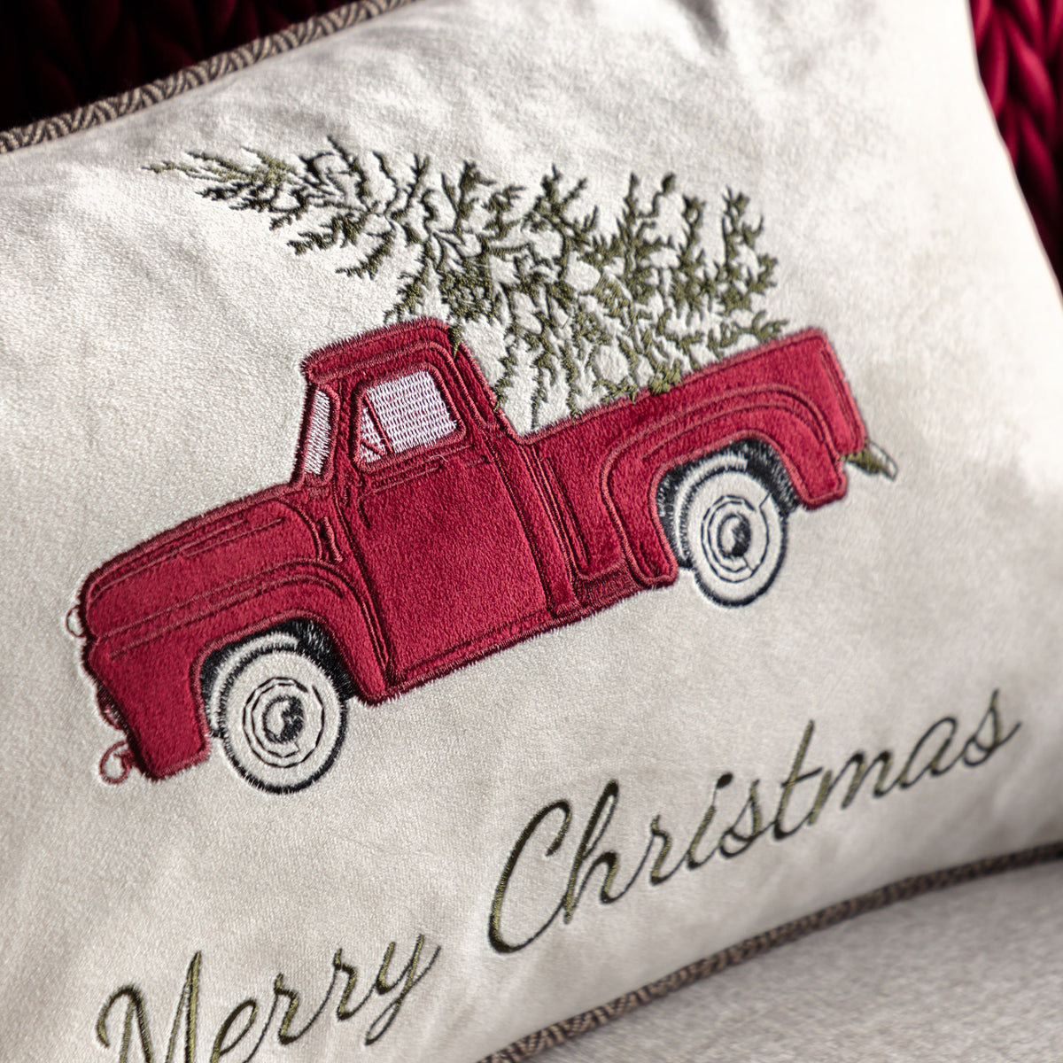 Velvet Embroidered Festive Car Cushion