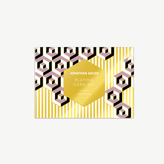 Gold foiled-stamped playing cards in versaille pattern featuring amethyst and emerald