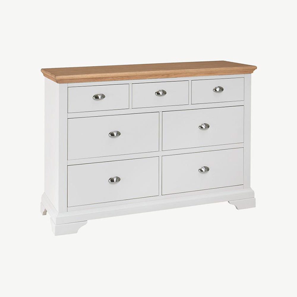 Two tone 3 and 4 drawer chest painted white with natural oak top