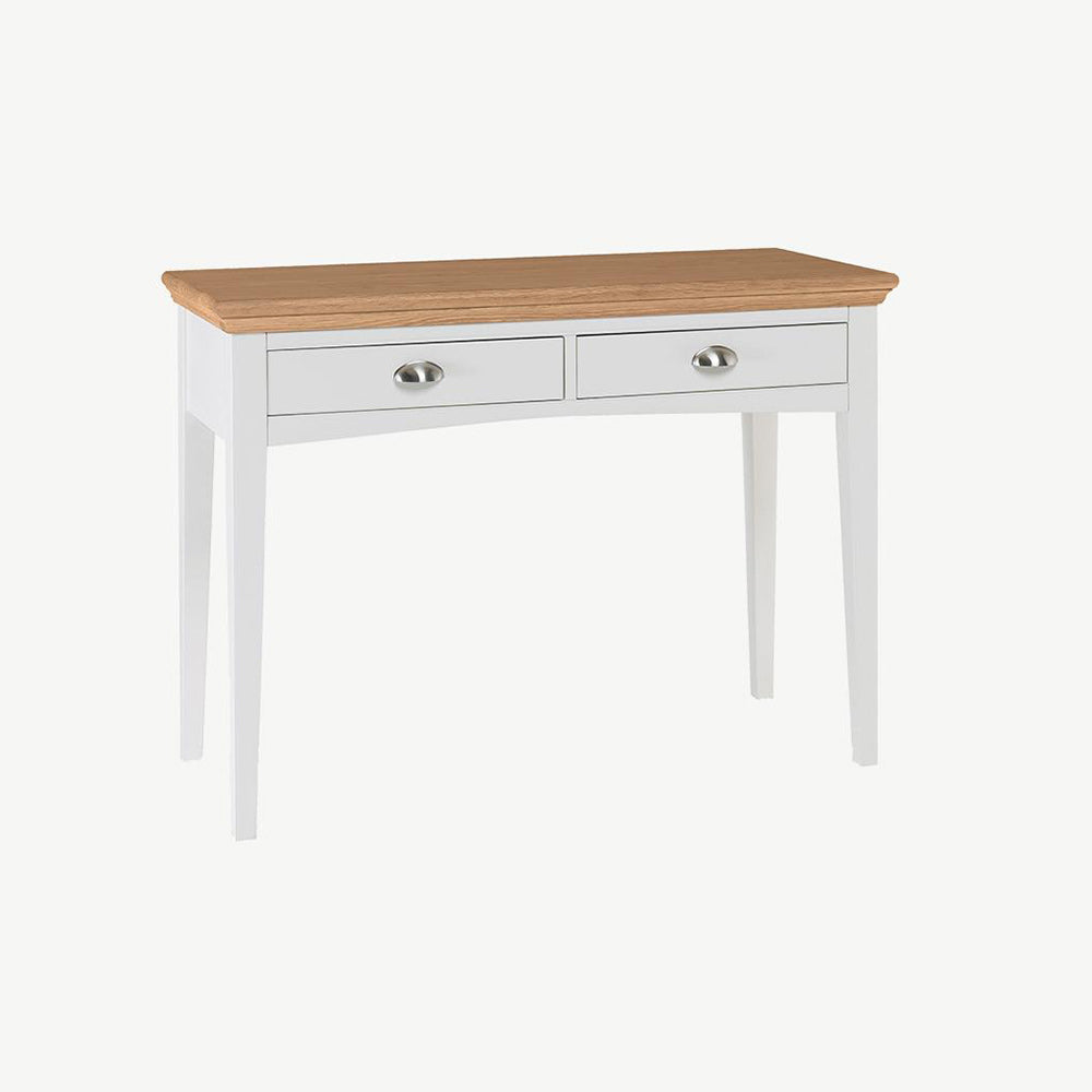 Two tone dressing table painted white with natural oak top