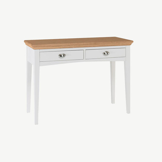 Two tone dressing table painted white with natural oak top