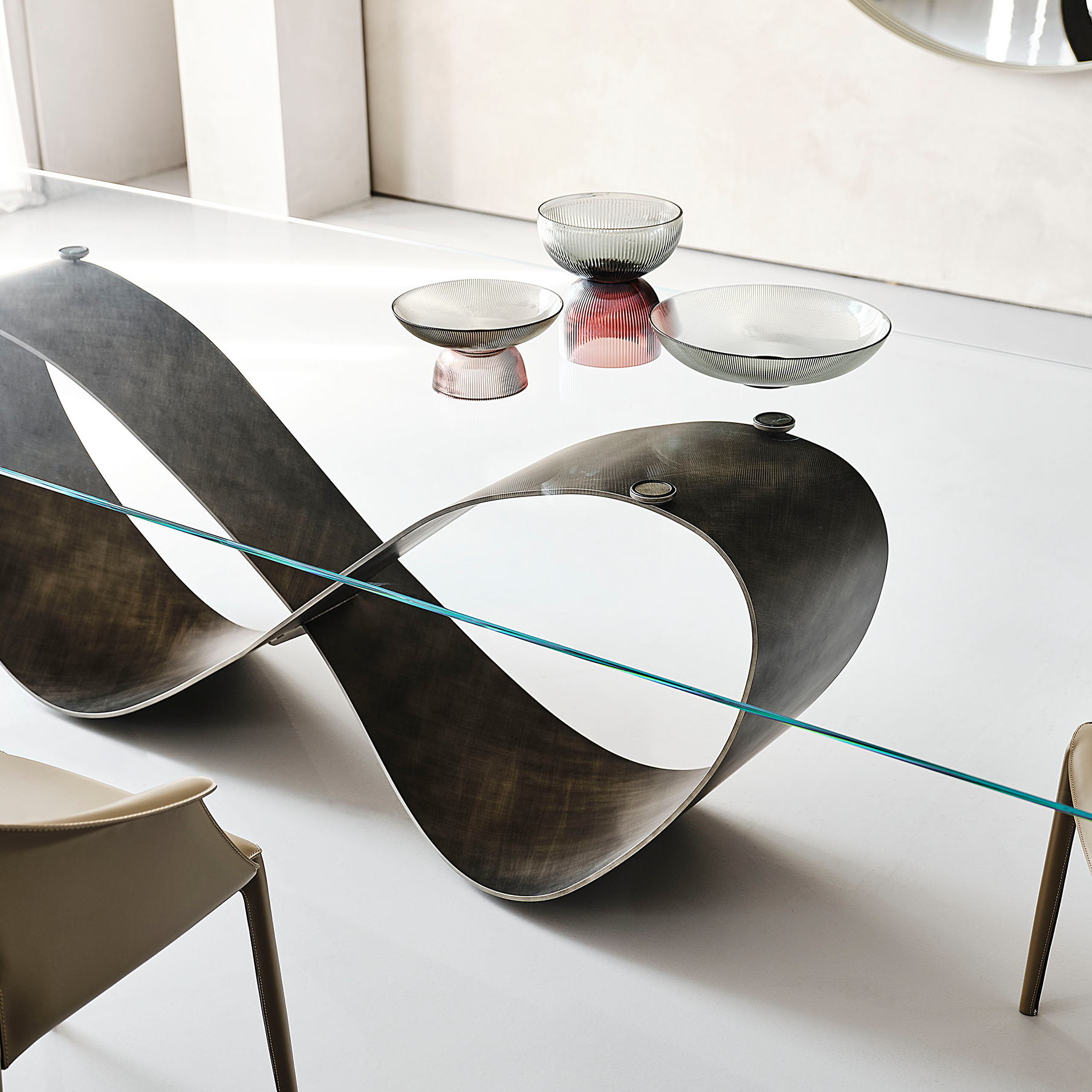 Cattelan Italia Butterfly Glass Dining Table with brushed bronze base