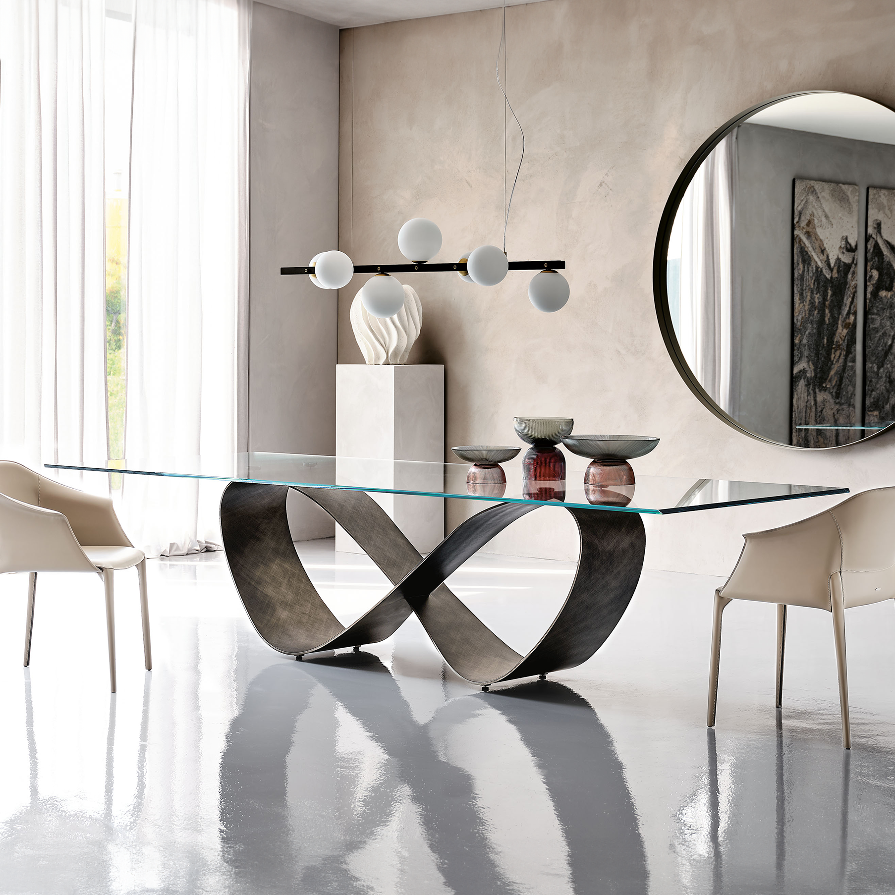 Cattelan Italia Butterfly Glass Dining Table with brushed bronze base