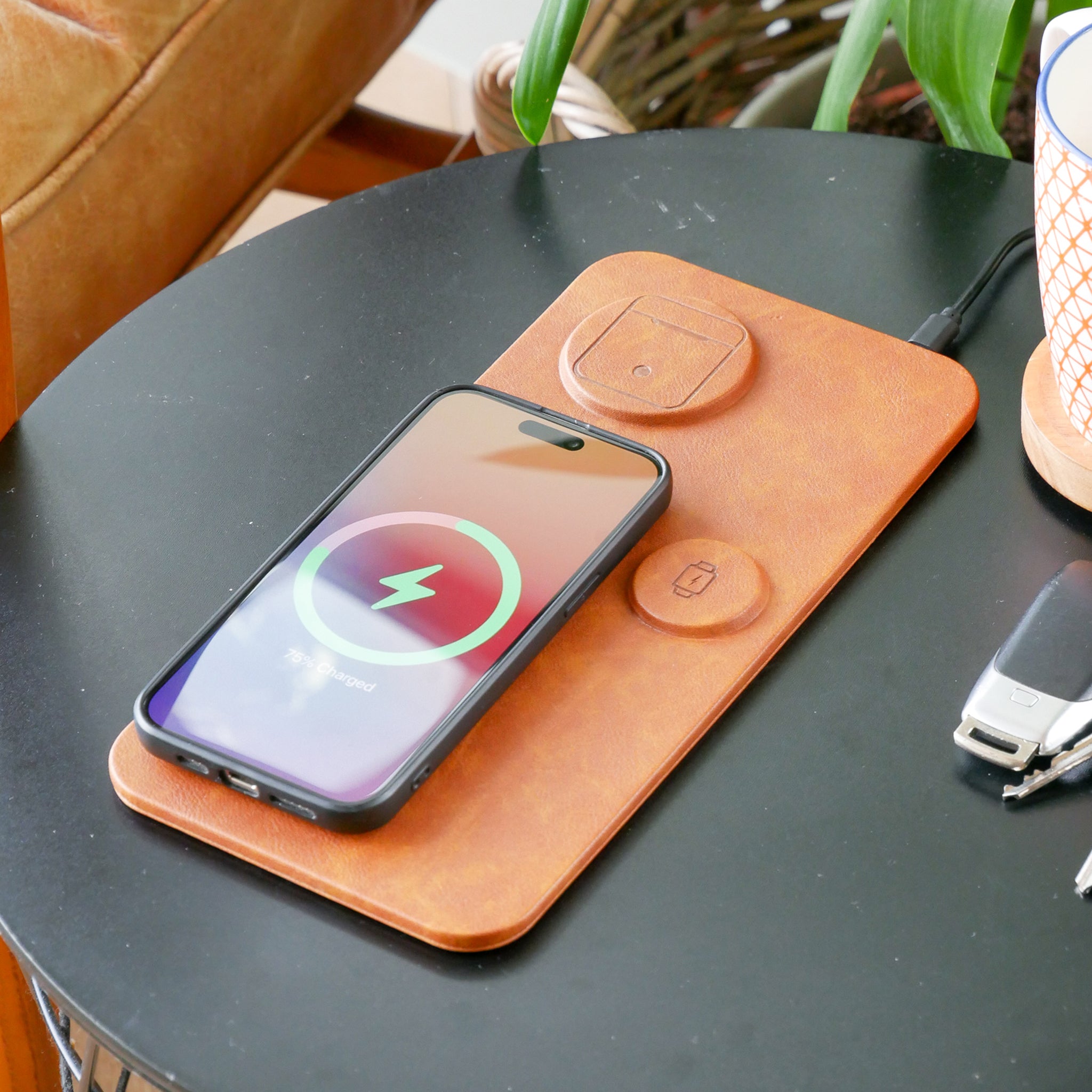 3 in 1 Wireless Charging Pad in Brown