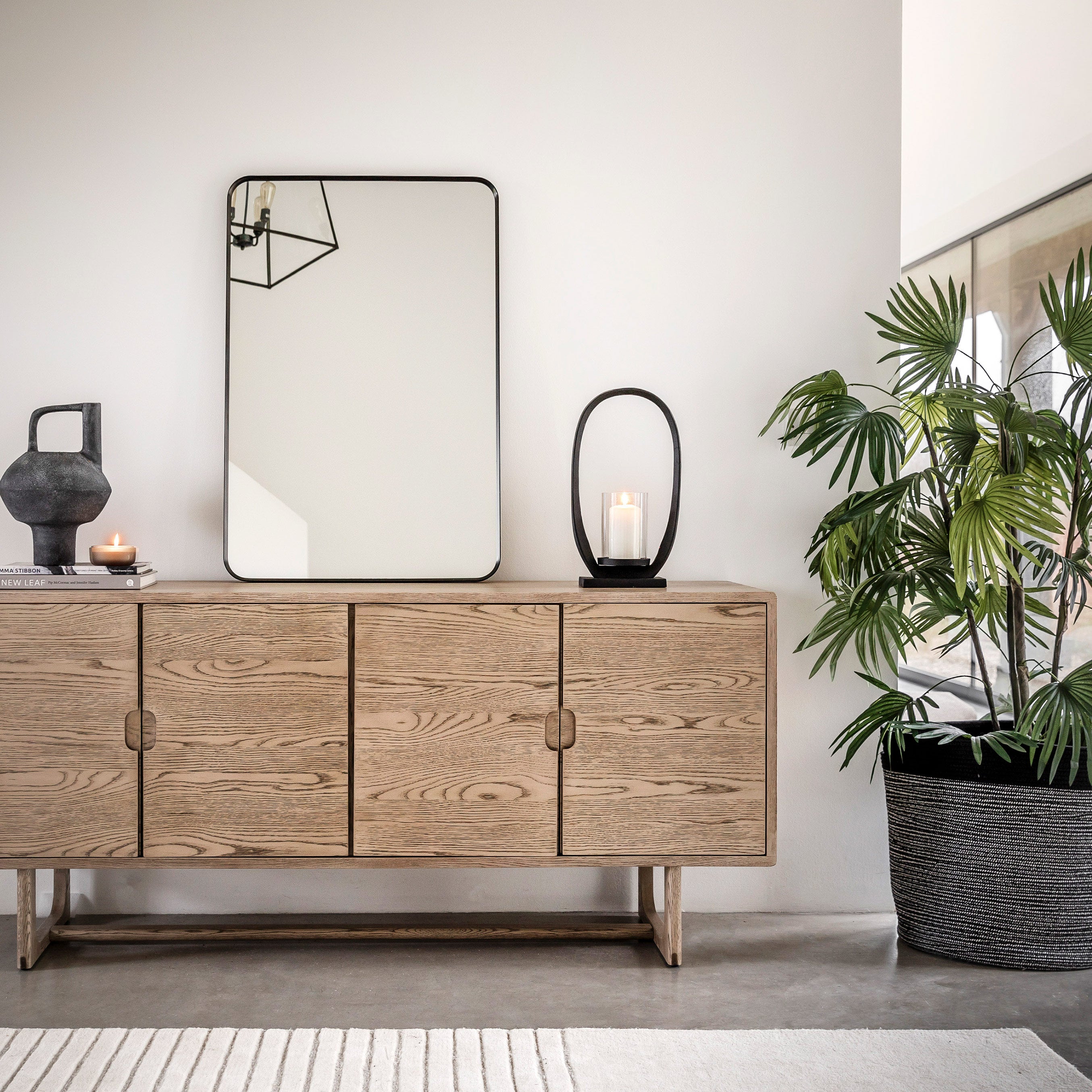 Brown oak veneer sideboard in smoked finish