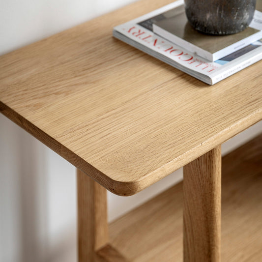Elegant oak veneer console table in natural finish