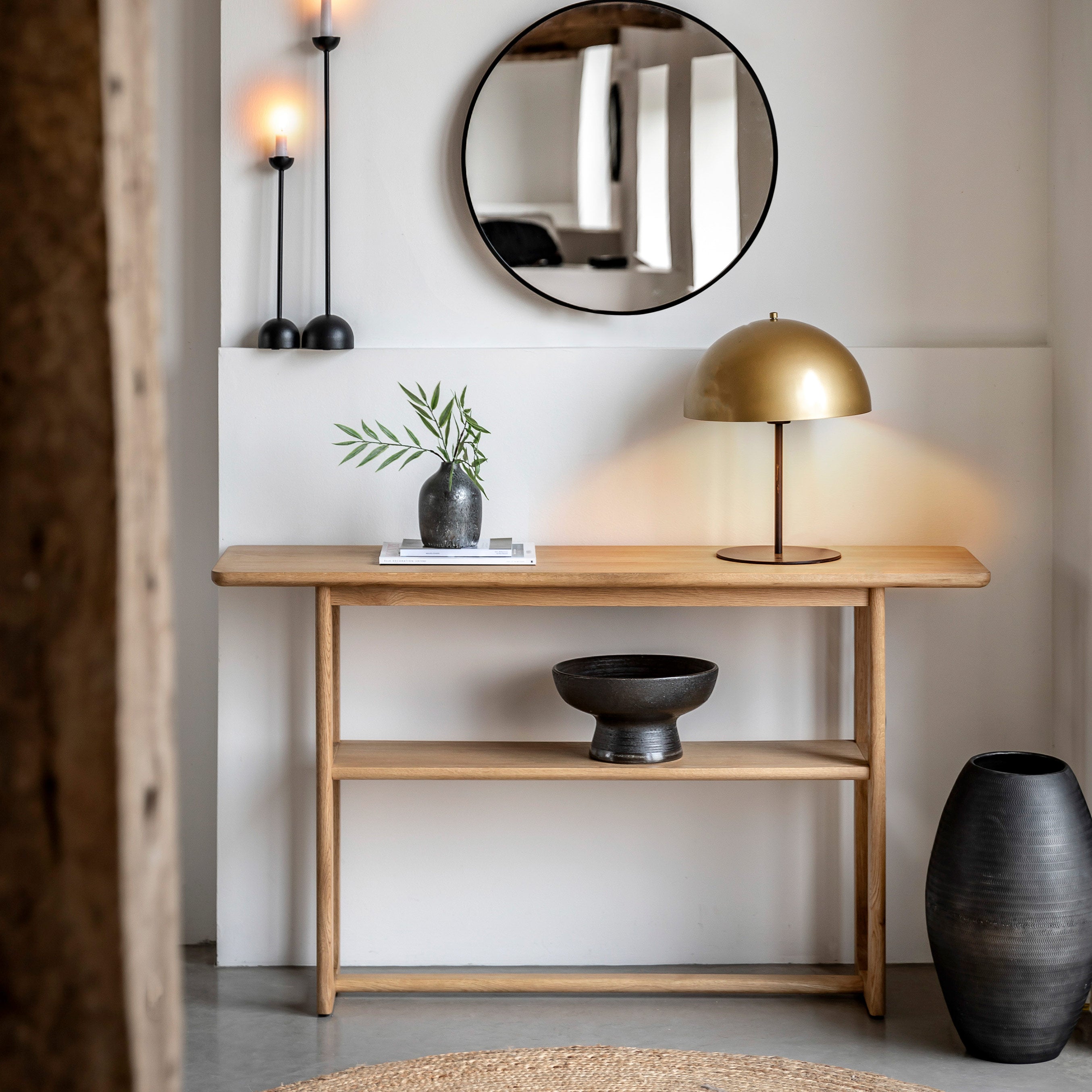 Elegant oak veneer console table in natural finish