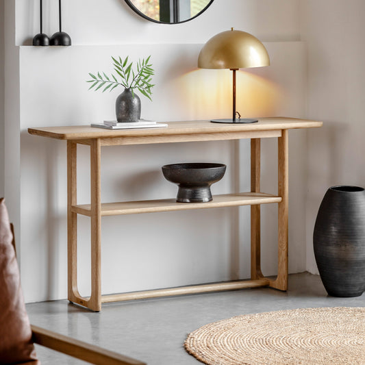 Elegant oak veneer console table in natural finish