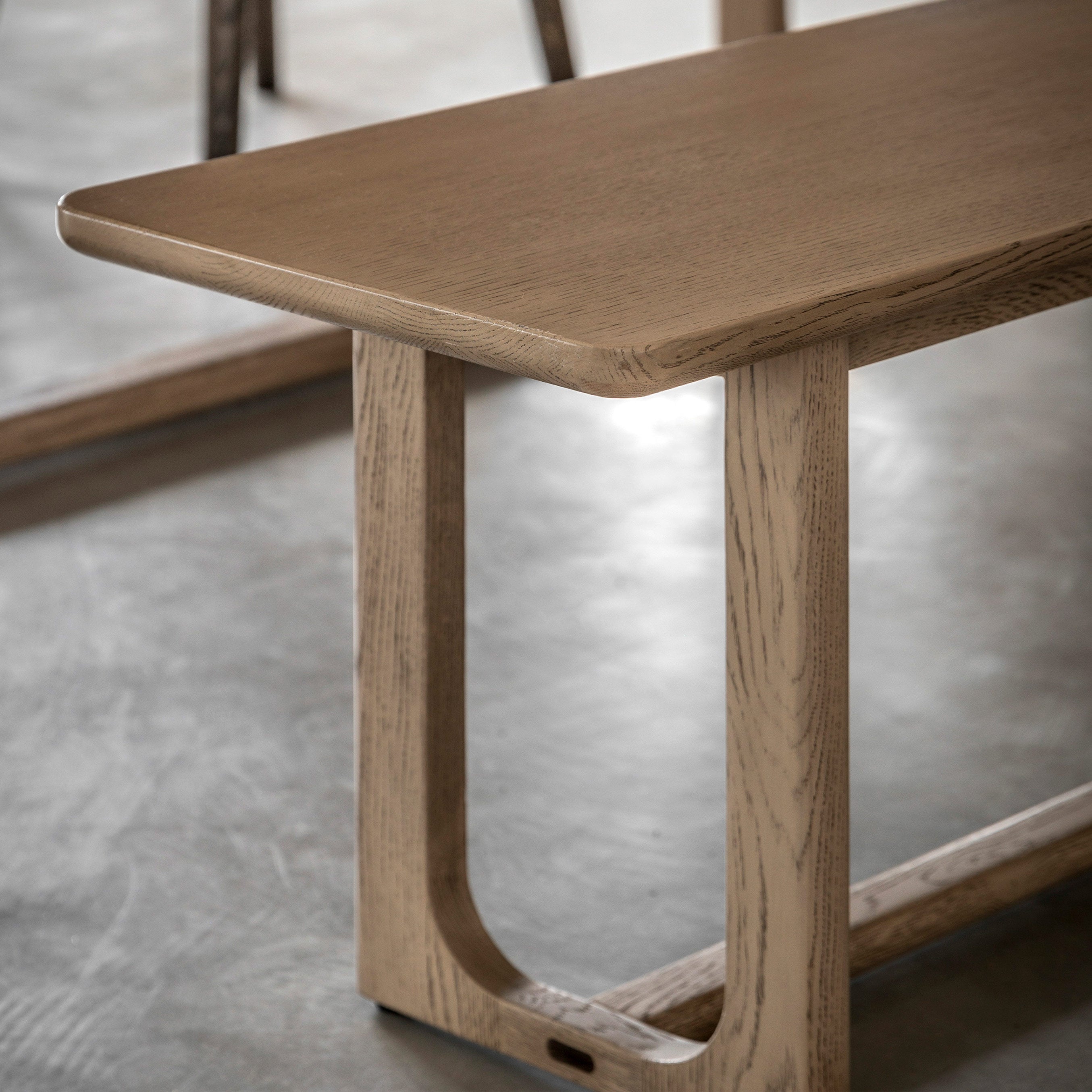 Oak veneer dining bench in smoked oak finish