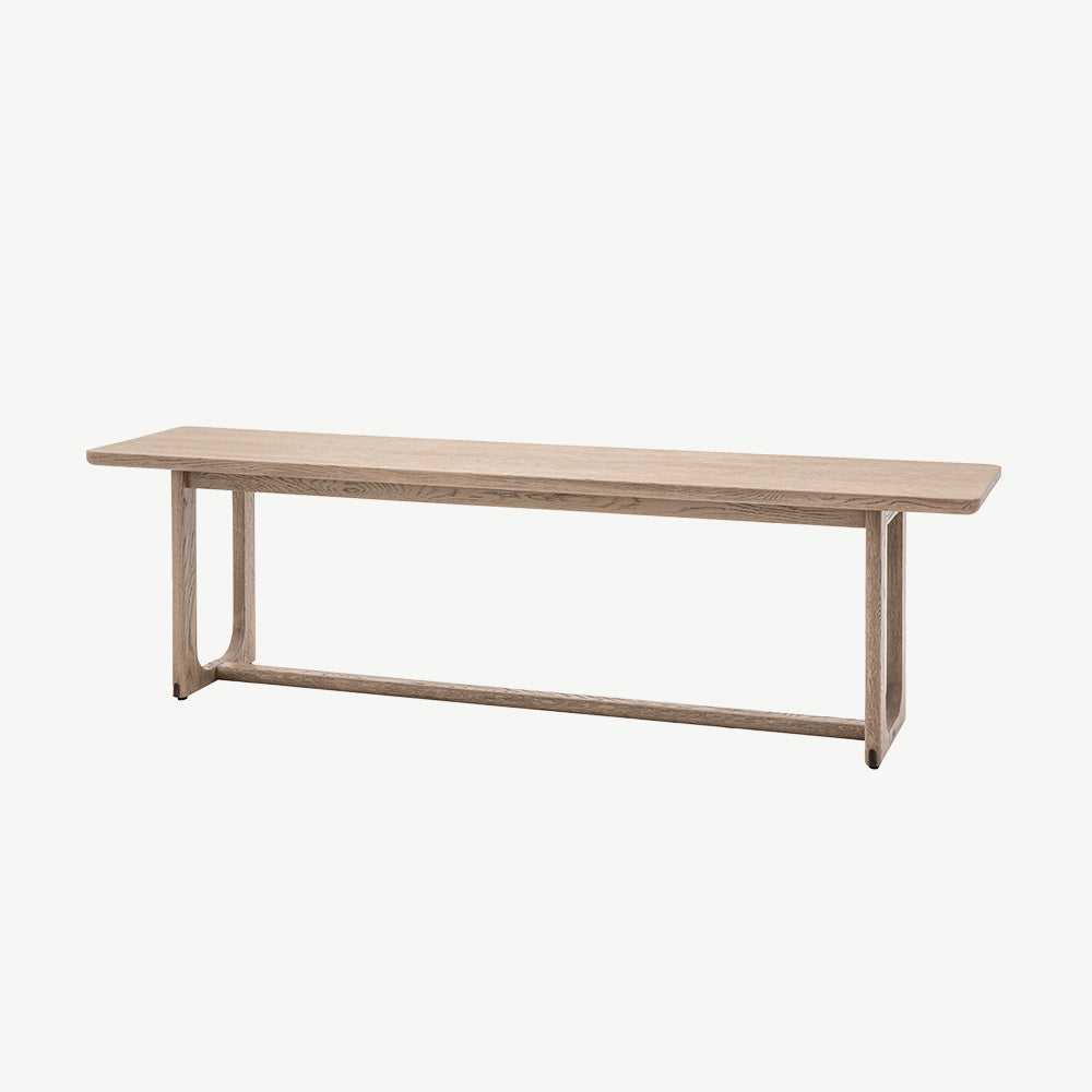 Oak veneer dining bench in smoked oak finish