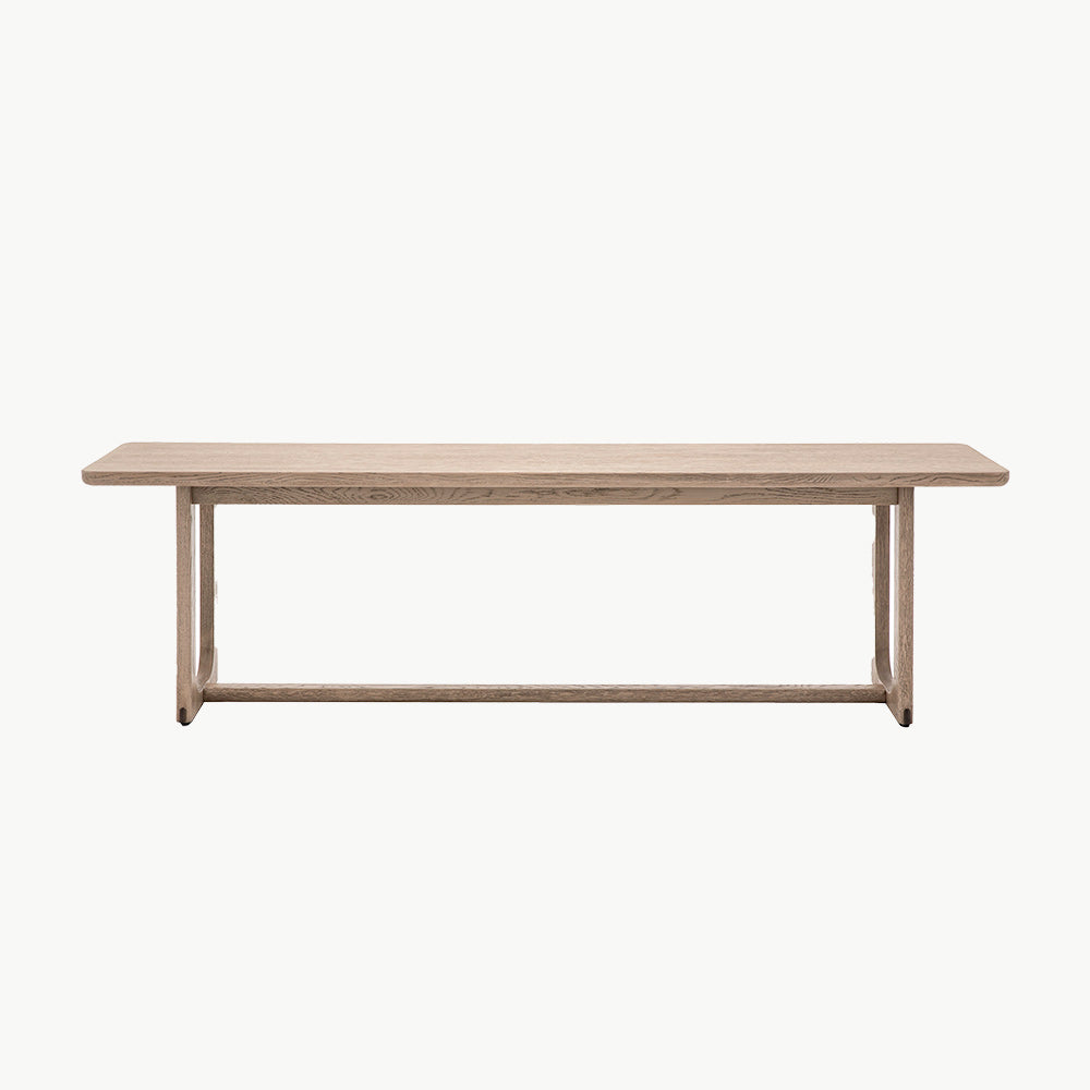Oak veneer dining bench in smoked oak finish