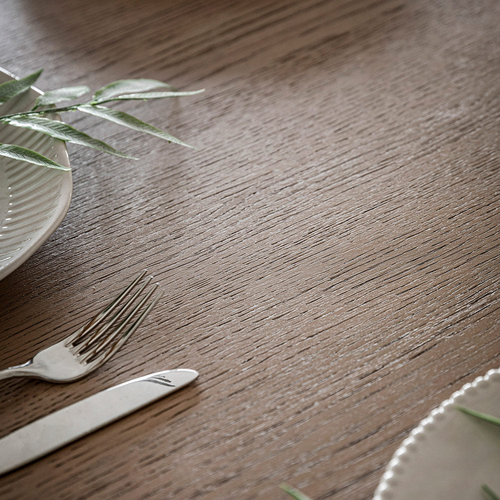 Oak veneer extending dining table in smoked oak finish