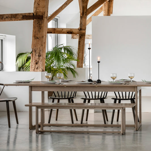 Oak veneer extending dining table in smoked oak finish