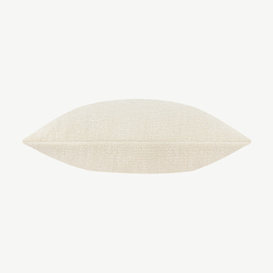 Chenille fabric throw cushion in neutral cream