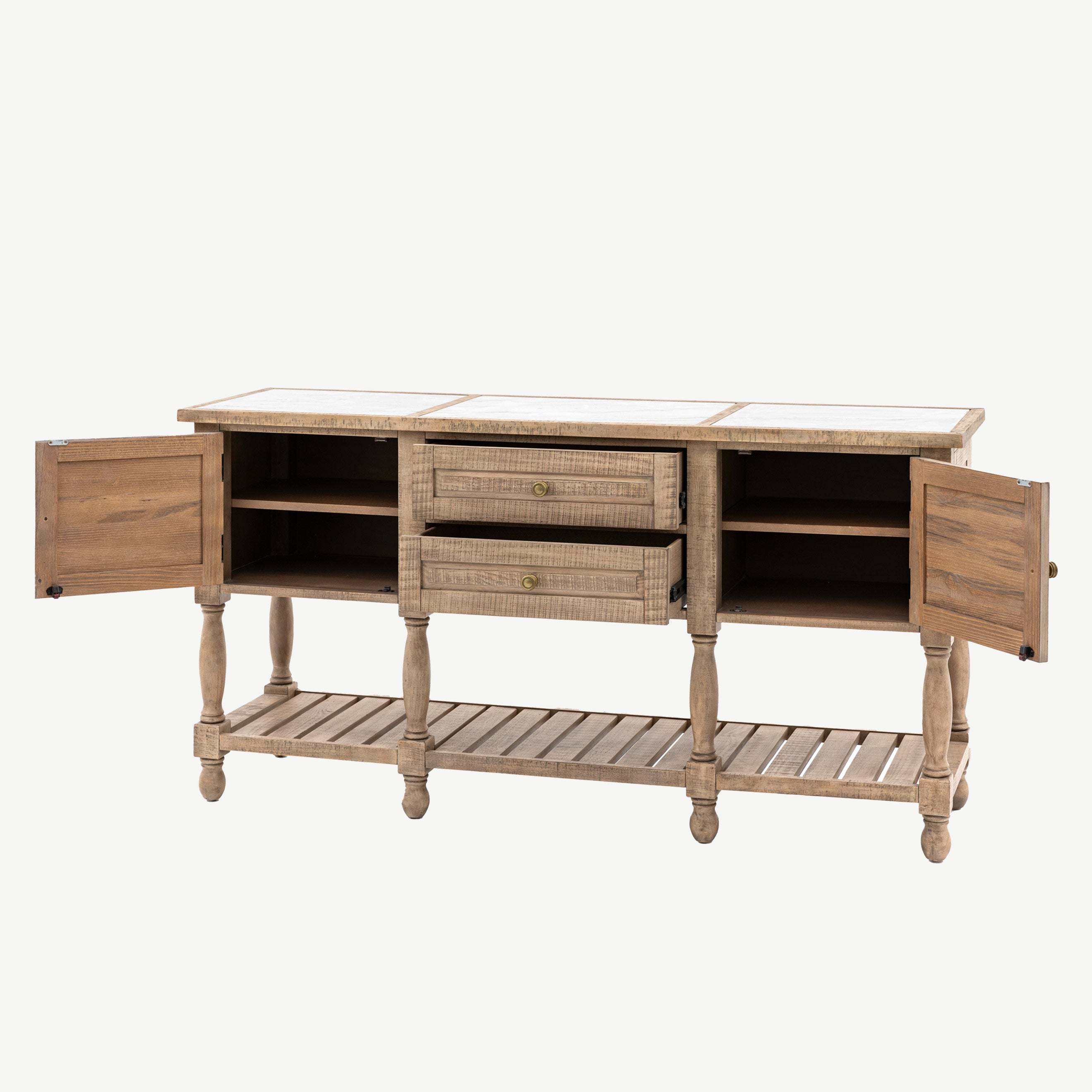 Pine sideboard in natural finish with inset marble top