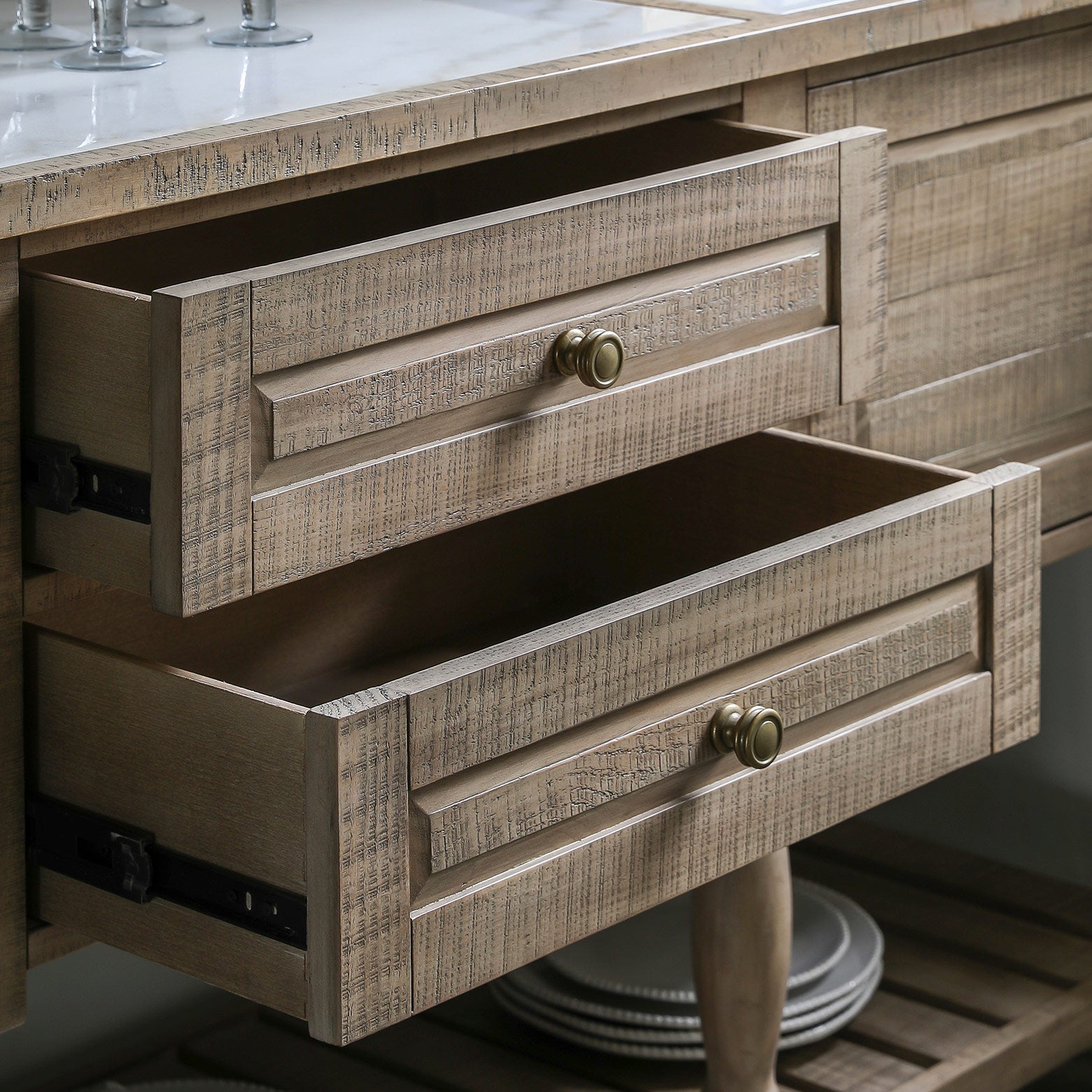 Pine sideboard in natural finish with inset marble top