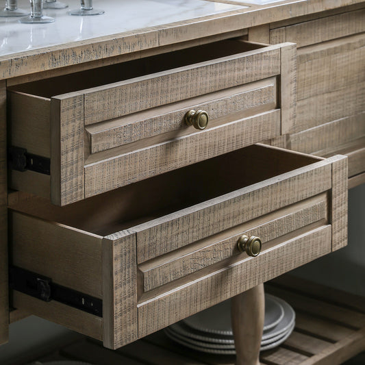 Pine sideboard in natural finish with inset marble top