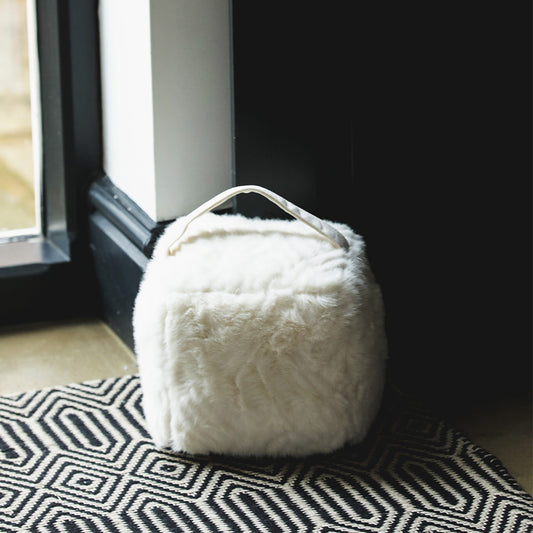 Plush Faux Fur Door Stop in Ecru