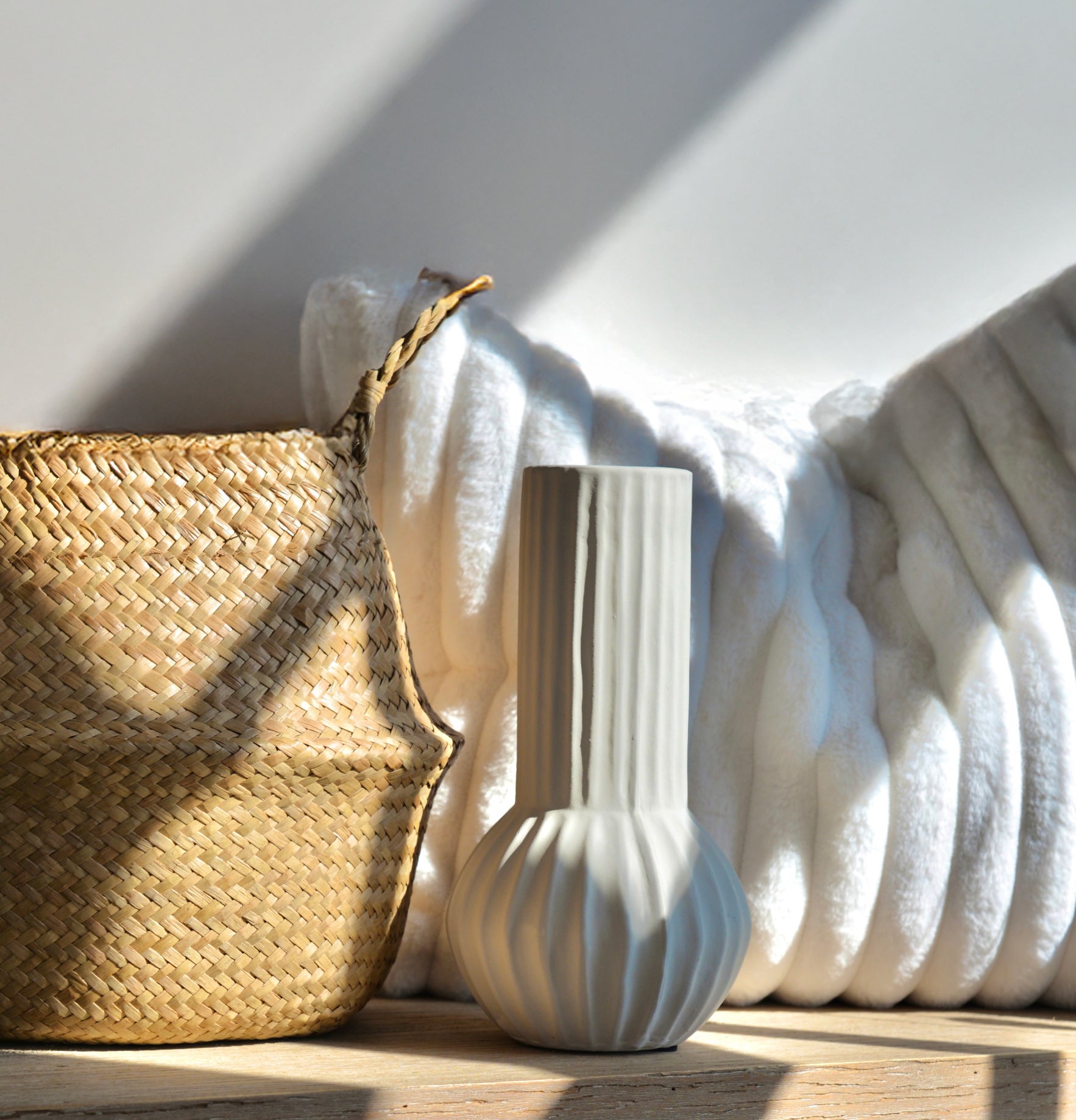 Cream Ribbed Vase