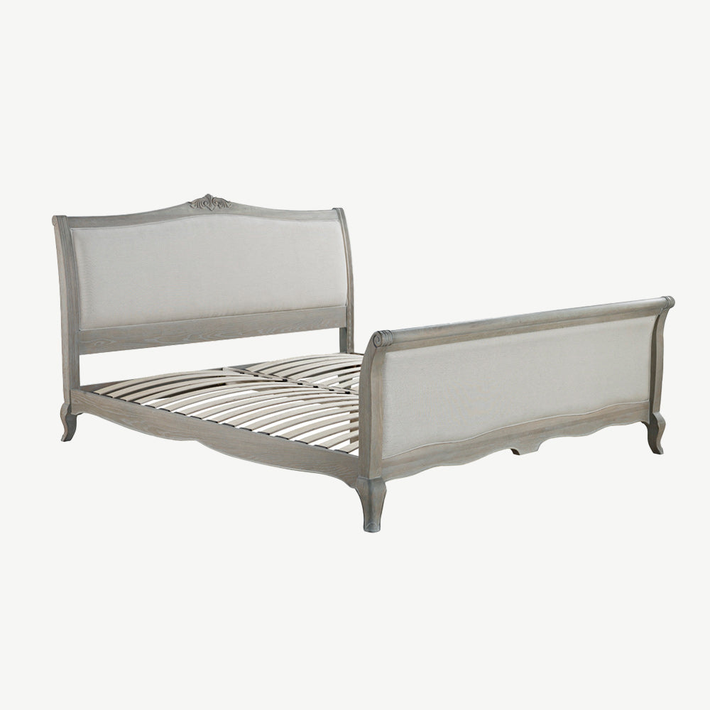 Solid oak high end bed in soft antique finish