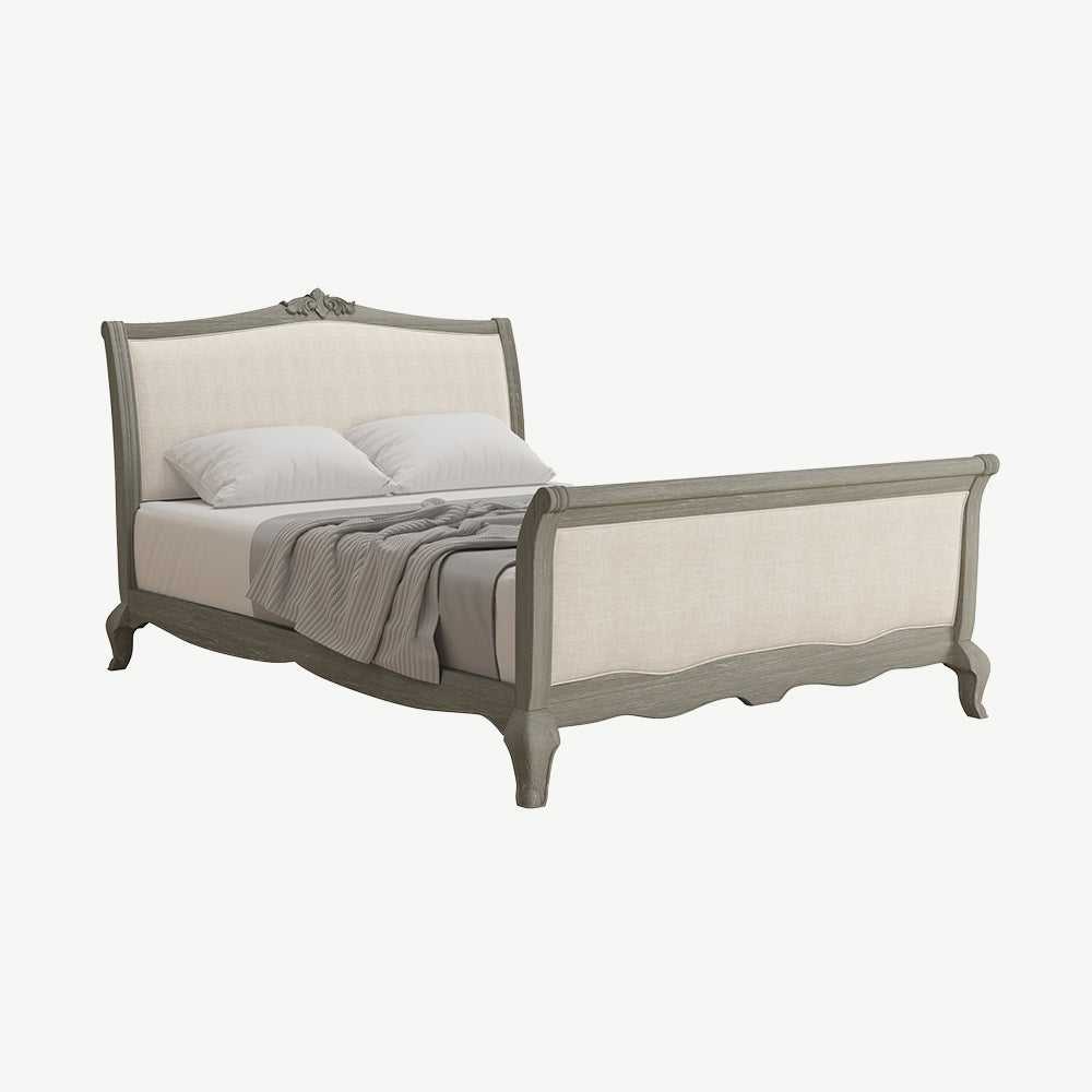 Solid oak high end bed in soft antique finish