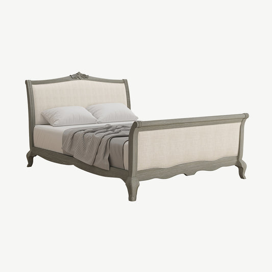 Solid oak high end bed in soft antique finish