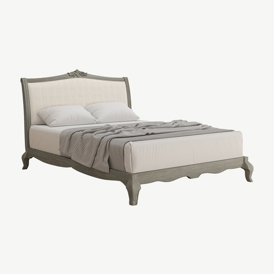 Solid oak low end bed in soft antique finish