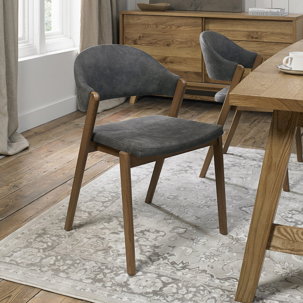 Highgate Rustic Oak Dining Chair in Dark-Grey-Fabric