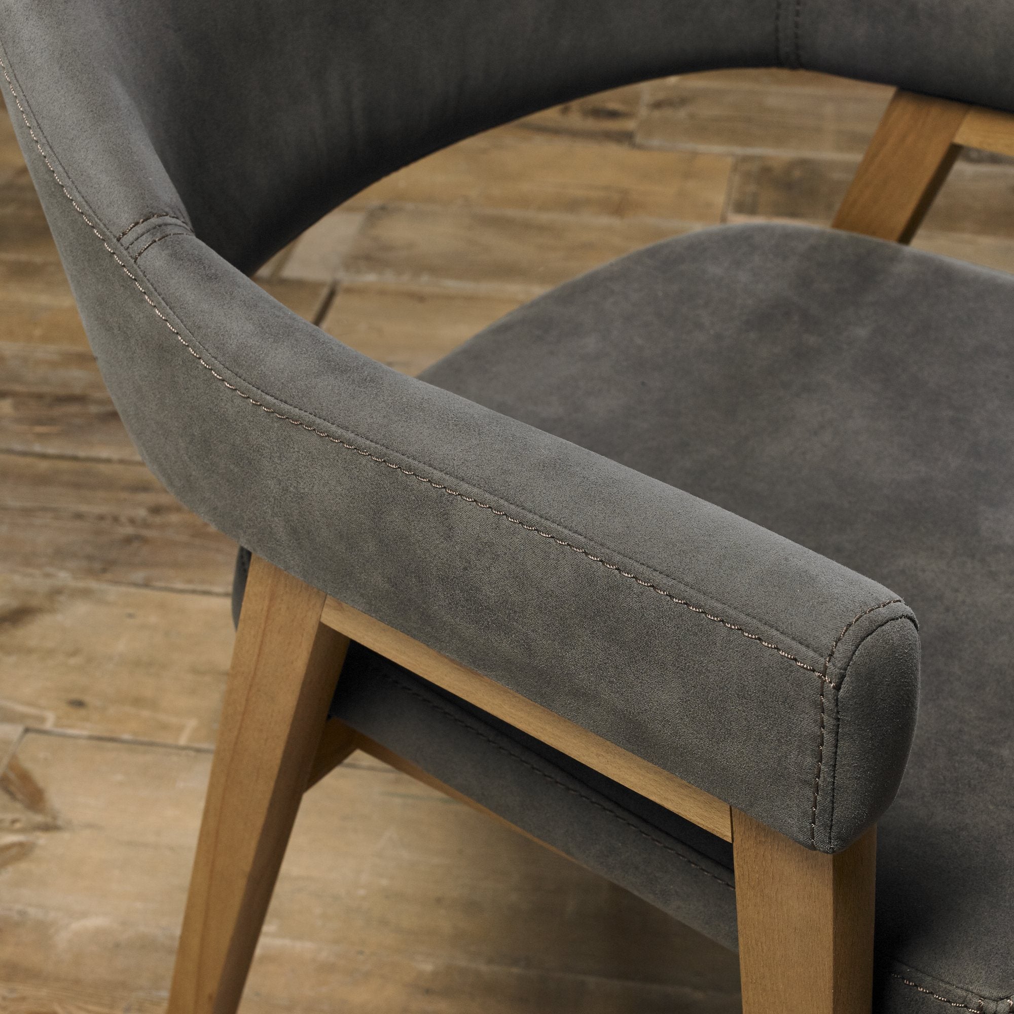 Highgate Rustic Oak Armchair in Dark Grey Fabric