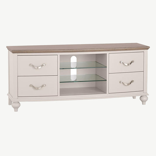 Oak soft grey entertainment unit with natural oak top