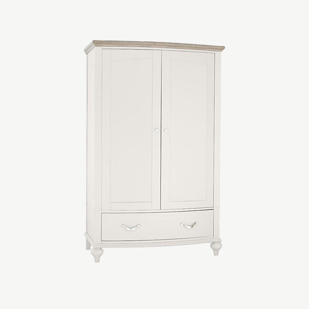 Oak soft grey double wardrobe with natural oak top
