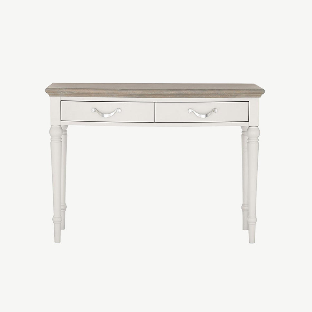 Oak soft grey dressing table with natural oak top
