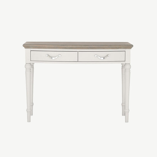 Oak soft grey dressing table with natural oak top
